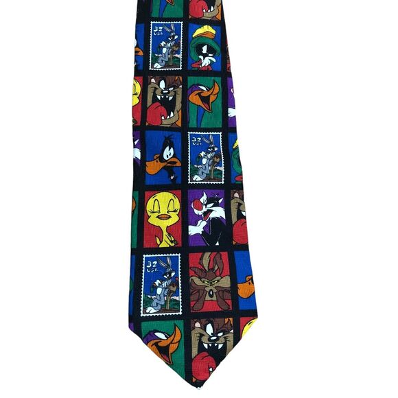 Vintage 90s Looney Tunes Men's Tie USPS Stamp Collection Warner Bros Cartoon USA - Picture 7 of 14
